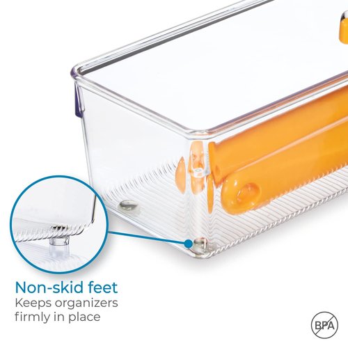 iDesign Utensil Holder and Silverware Organizer for Kitchen Utensils and Countertop Storage, The Linus Collection – Set of 2, 4" x 12" x 3", Clear