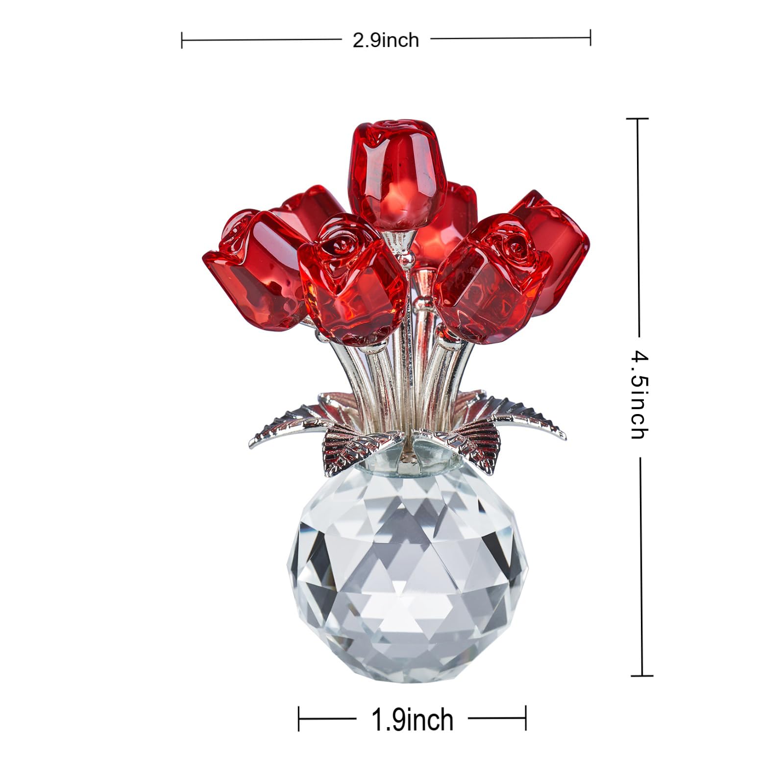 XLSJGYP Red Rose Crystal Flower Paperweight,Glass Flower Gifts for Sister Girlfriend Women Girl Wife,Crystal Flowers Bouquet Collectible for Valentine's Day Wedding Anniversary (Red Rose 02)