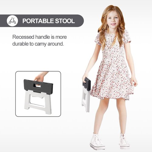 ZLMHYYM 9'' Folding Step Stools for Kids and Adults, Hold Up to 300 lbs, Portable Foldable Step Stool for Toddlers, Plastic Small Collapsible Stepping Stools with Handle for Kitchen Bathroom (Gray)