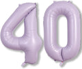 Light Purple Number 40 Birthday Balloons - 40 Inch Large Pastel Mylar Foil Balloons for 40th Anniversary Celebrations