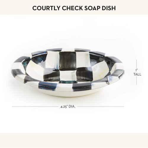 MACKENZIE-CHILDS Enamel Soap Dish, Decorative Soap Holder for Bathroom or Kitchen, Black-and-White Courtly Check