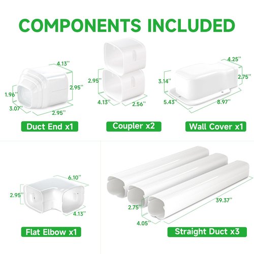 Cestluck 4 Inch Mini Split Line Set Cover 11 Ft, PVC & PP Line Cover Set Universal for Mini Split AC & Central AC, Line Set Cover for Heat Pump System
