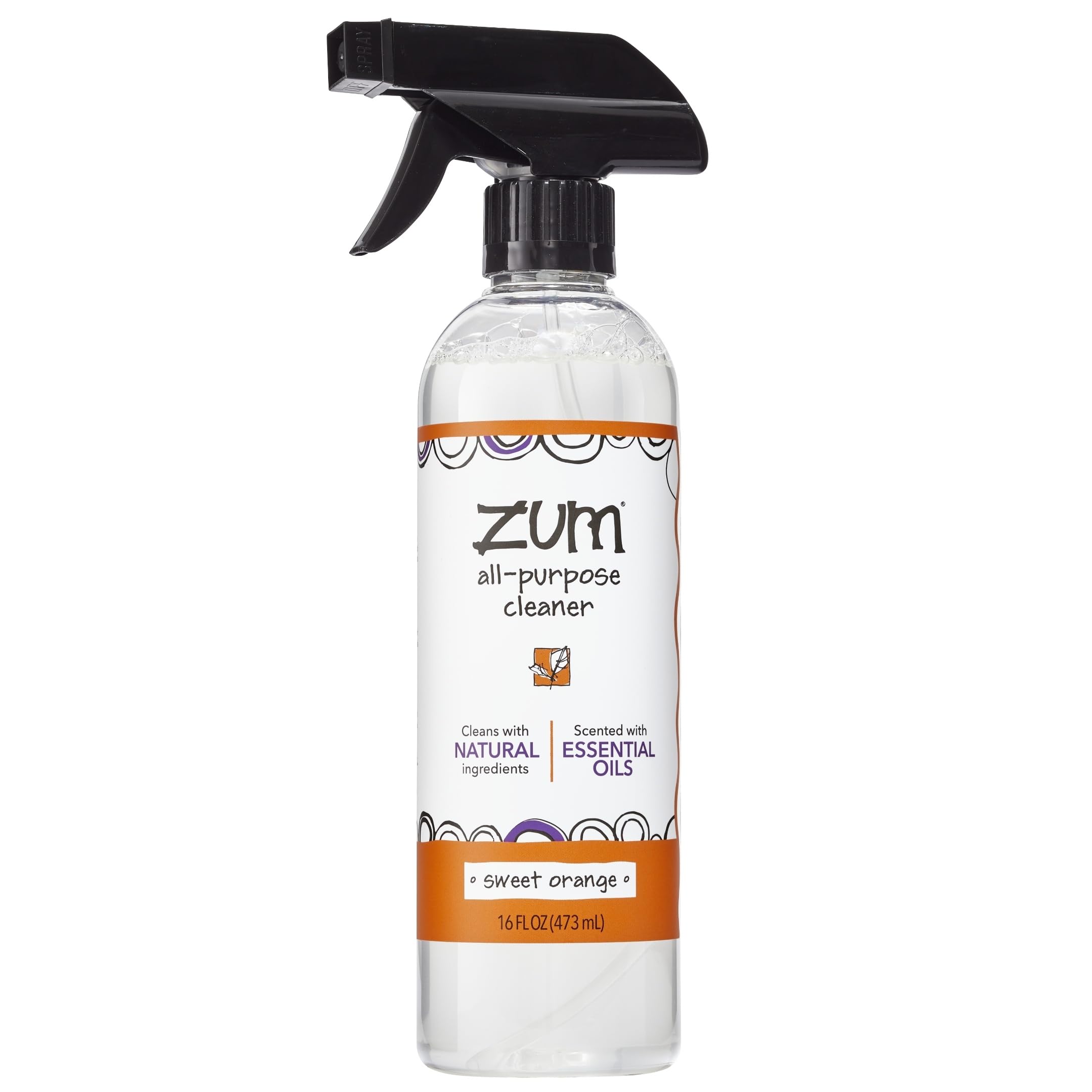 Zum by Indigo Wild All-Purpose Cleaner - Natural Multipurpose Cleaner Made with Essential Oils, Baking Soda & More - Sweet Orange, 16 fl oz