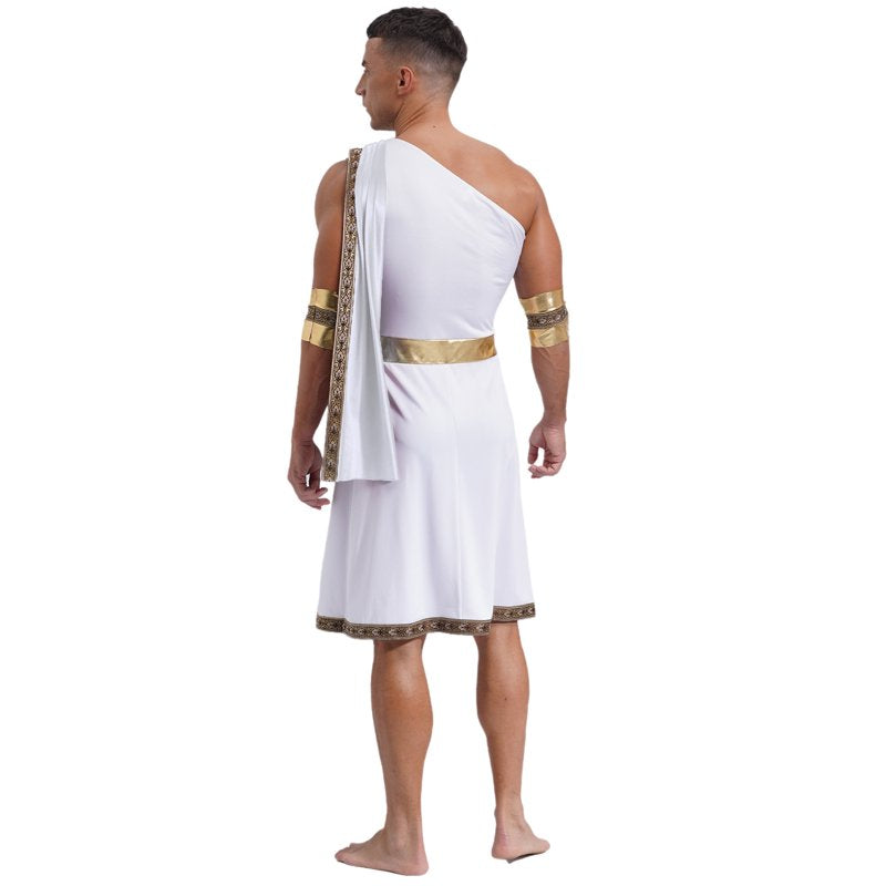 Men's Greek Roman Toga Costume with Sleeves - White, Medium Halloween Cosplay