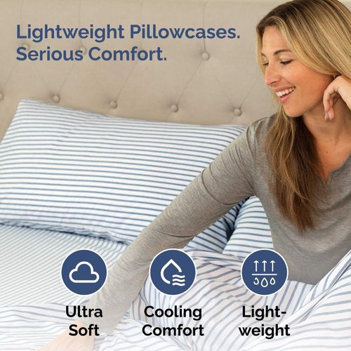 King Pillow Cases by [Brand Name] - Ultra Soft Hotel Quality Covers | Cozy, Wrinkle-Free, Fade Resistant - 2 Piece Set in Blue Stripes