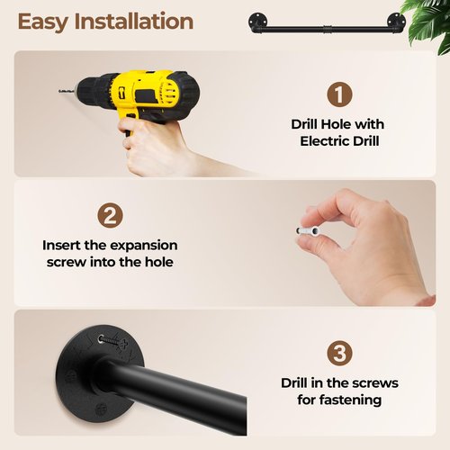 Wall Mounted Clothes Rack 38.4 Inch, 2 Pack Industrial Pipe Clothing Rack, Black Wall Clothing Rack, Multi-Purpose Clothing Hanging Rod for Closet