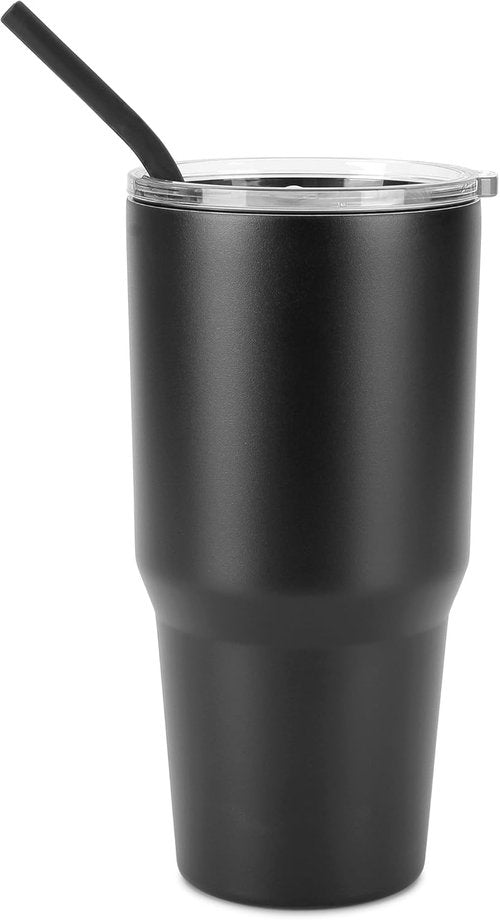 Makerflo 30 oz Black Powder Coated Tumbler - Pack of 25 with Upgraded Handle & Leak-Proof Lid for Crafting