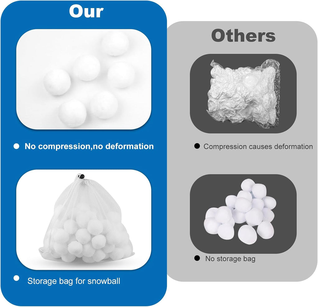 Skiennix 50 Pcs Fake Snowballs Set - Soft Artificial Snow Balls with Drawstring Bag for Indoor/Outdoor Fun