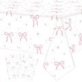 Maniaacer 2 PCS Pink Bow Tablecloth Bow Theme Plastic Table Cover Rectangle Coquette Disposable Party Tablecloth for Women Girls Birthday Bridal Bachelorette Party Decor