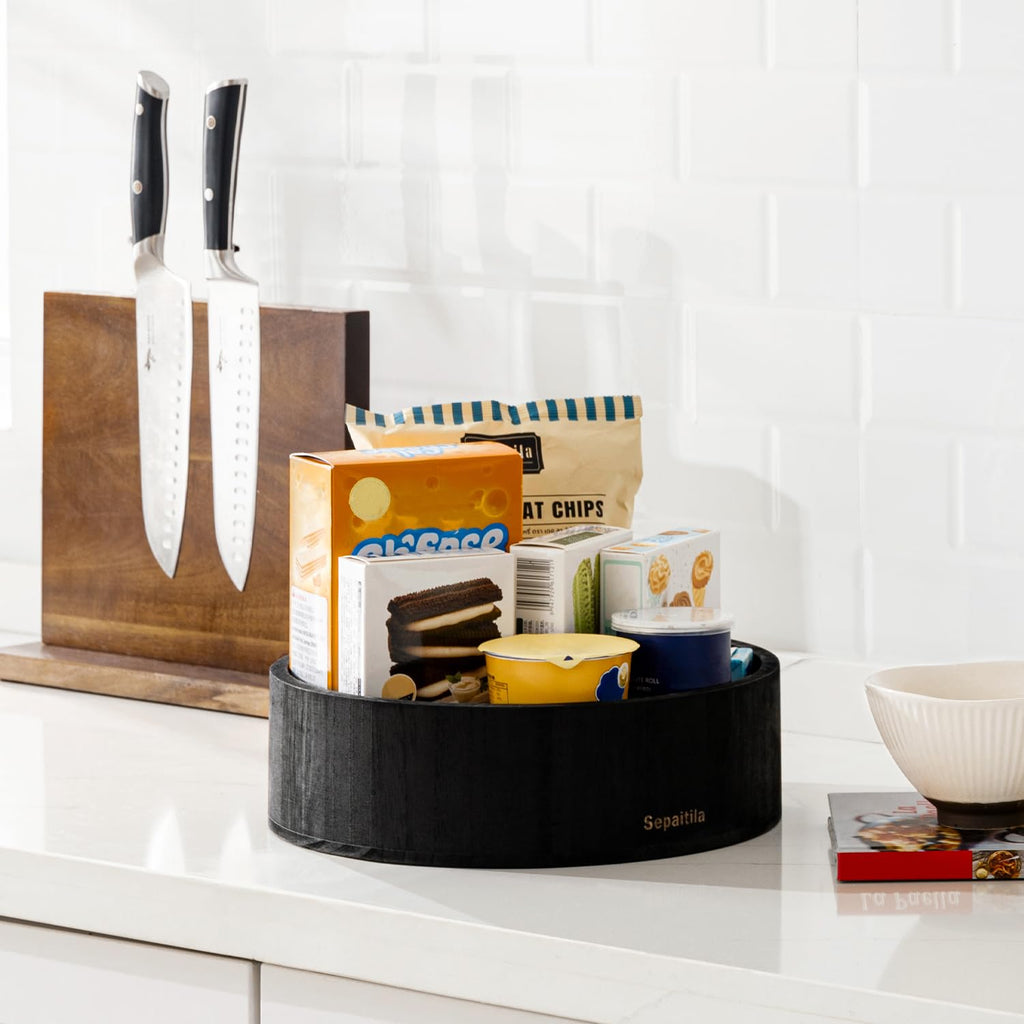 3 pcs Snack Organizer Wooden Snack Tray Countertop Organizer Black Snack Containers Condiment Holder Serving Tray Snack Storage Bin for Kitchen Office