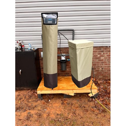 Water Softener Covers for Outside Units,16''D×44'',H,14''D×64''H Double Layer Water Softener Cover Outdoor,All-Weather Protection,Waterproof Cover for Water Softener Outside,Beige&Tan