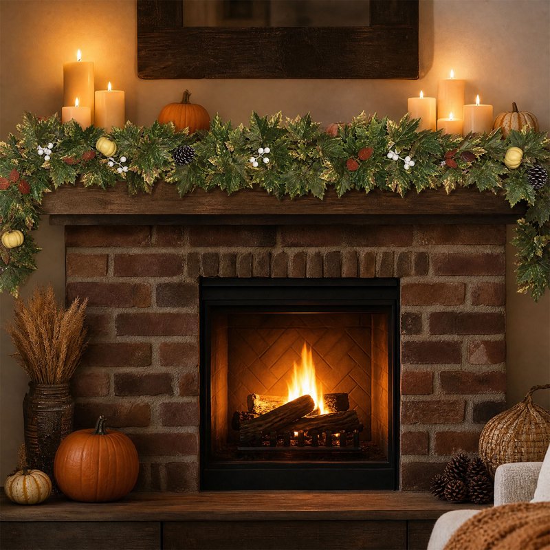 Artificial Fall Maple Leaf Garland with Pumpkins and Pine Cones - 74.8in Rattan Vines for Halloween Thanksgiving Decor