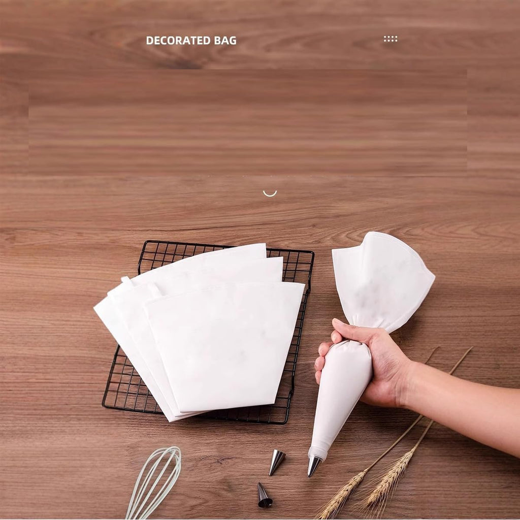 Skiennix Reusable Piping Bags Set - Eco-Friendly Cotton Bags with 3 Tips & Coupler for Easy Cake Decorating