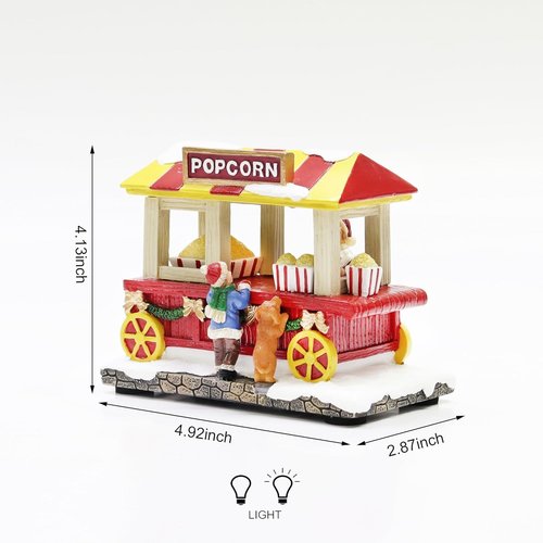 Moments In Time Popcorn Wagon | LED Lighted Christmas Village Vendor Cart - Handcrafted Holiday Decoration