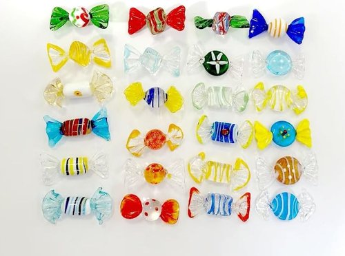 Murano Glass Candy Ornaments - Handmade Vintage Sweets | 24-Piece Set for Home & Holiday Decor