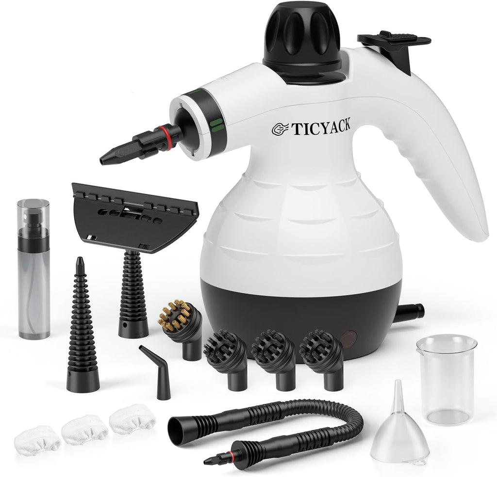 TICYACK Handheld Steam Cleaner - 16 PCS Accessories & Safety Lock for Multi-Surface Deep Cleaning | White/Black