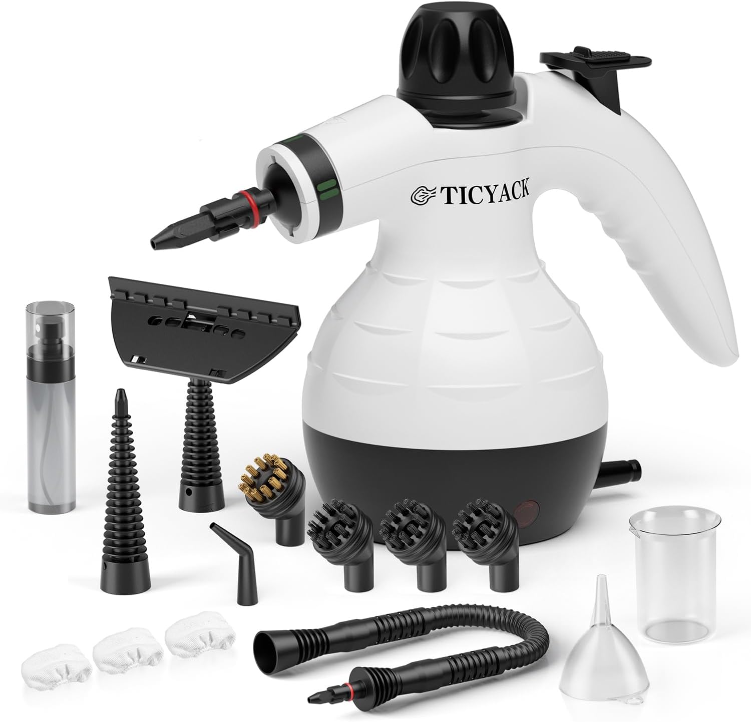 TICYACK Handheld Steam Cleaner - 16 PCS Accessories & Safety Lock for Multi-Surface Deep Cleaning | White/Black