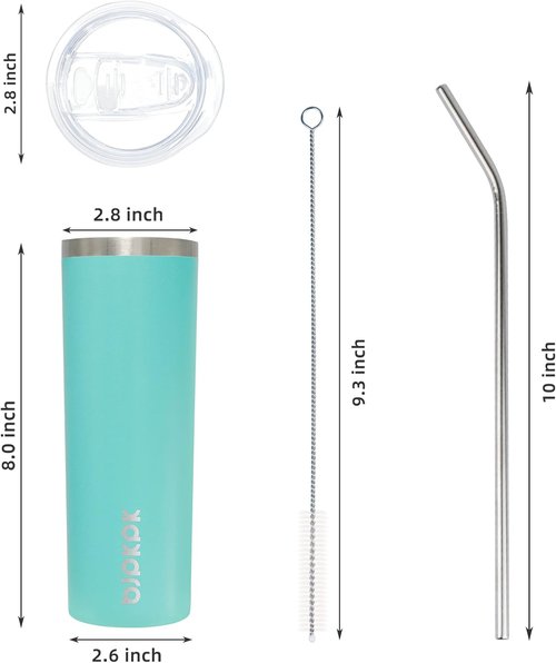 BJPKPK 20 Oz Stainless Steel Skinny Tumbler - Vacuum Insulated Travel Mug in Turquoise