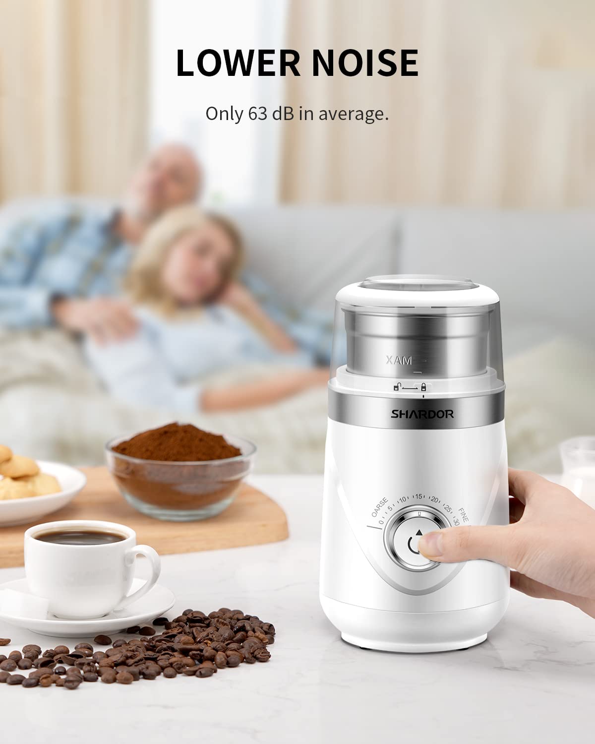 SHARDOR Electric Super Silent Blade Coffee Grinder, Timed Grind Control Rotary Knob, Adjustable Coarse to Fine for Coffee Beans, Spices & Herbs, with 2 Removable Stainless Steel Bowl, Brown