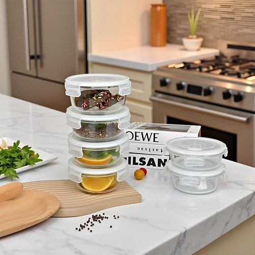 R.repad yay Small Round Glass Food Storage Containers With Lids, 1.5 Cup Round Meal Prep Bowls With Lids BPA-Free, Airtight Small Glass Food Containers for Microwave, Dishwasher, Freezer Safe-（4 pack）