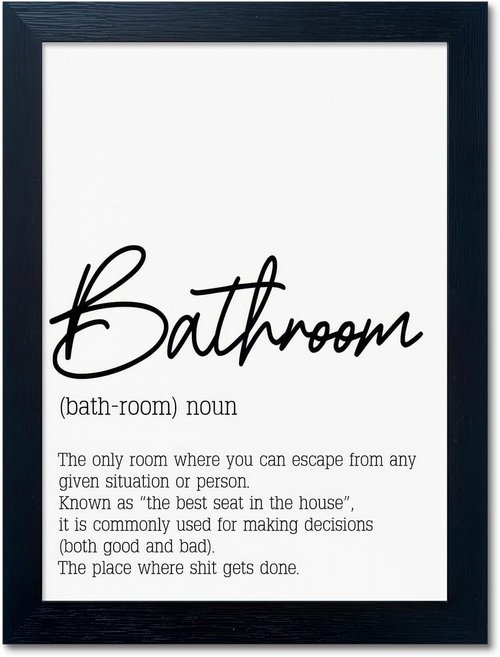 Boswaydeco Bathroom Wall Art - Modern Black and White Bathroom Rules Canvas Decor | Guest Washroom Decor