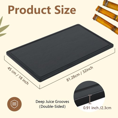 Teenyyou 32 x 18 Large Acacia Wood Cutting Boards for Kitchen Wooden Cutting Board with Juice Groove Extra Large Serving Platter Carving Tray for Meat Cheese(Black)