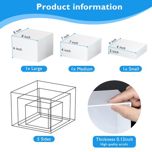 Bouiexye 6Pcs White Buffet Risers Acrylic Boxes Display Risers Food Risers for Buffet Table Display Riser for Platter Parties Weddings Catering Dessert Collectibles Figures Show ( 6''x7''x8'')