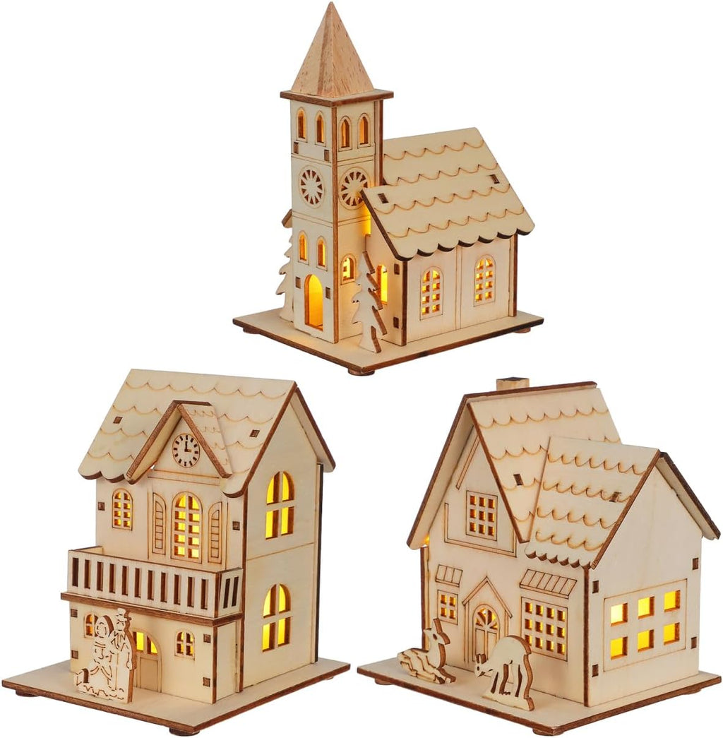 BESPORTBLE Wooden Christmas Village Houses Set - LED Mini Houses for Rustic Holiday Decor | 2025 Indoor Tabletop Accent