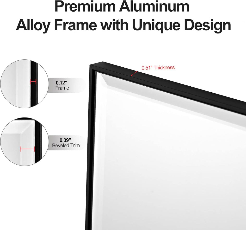 LEDLUX 24x32 Inch Black Bathroom Mirror - Copper-Free Mirror, Metal Frame Vanity Rectangle Wall Mounted Modern Mirror for Bedroom/Living Room/Porch Horizontal or Vertical