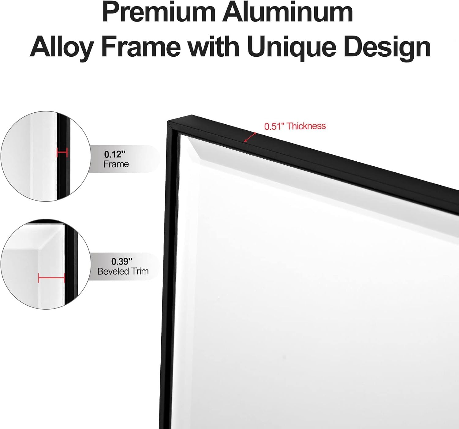LEDLUX 24x32 Inch Black Bathroom Mirror - Copper-Free Mirror, Metal Frame Vanity Rectangle Wall Mounted Modern Mirror for Bedroom/Living Room/Porch Horizontal or Vertical