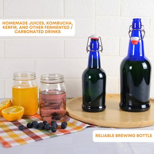 FastRack Swing Top Glass Bottles |16 oz – Pack of 12 | Blue Flip Top Glass Bottles for Home Brewing, Carbonated Drinks, Kombucha, Fermentation, Water | Food Grade – ECO Friendly