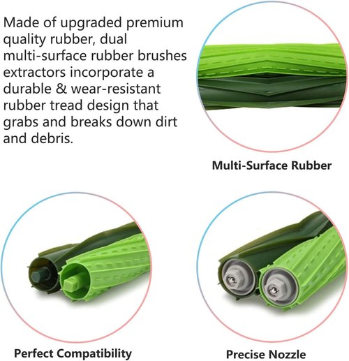 Amyehouse Dual Multi-Surface Rubber Roller Brushes Replacement Parts Compatible with Irobot Roomba I E & J Series I1+ I7 I3+ I4+ I6+ I7+ I8+ J5 J5+ j6 J6+ J7 J7+ J8 J8+ J9+ E5 E6 Vacuum Accessories