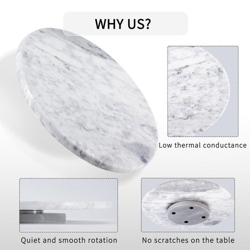 Sinsanye 12" Mable Lazy Susan, 100% Natural Marble Round Tray with Silent Rotating, Kitchen Turntable Storage Turner Revolving Cake Leveler Spinner for Cupcake, Food, Seasoning