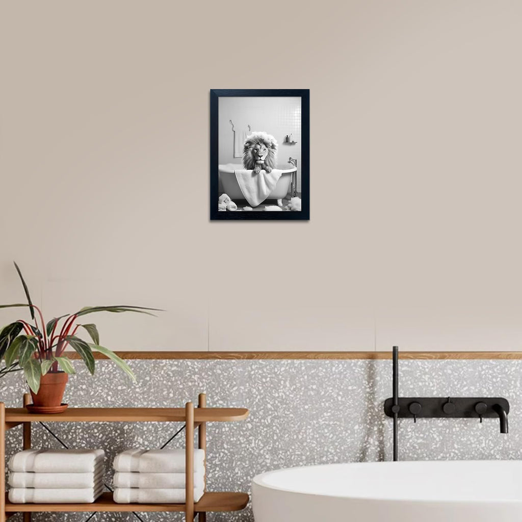 Regine Switzerland Lion Canvas Wall Art - Funny Black and White Animal Print for Bathroom Decor