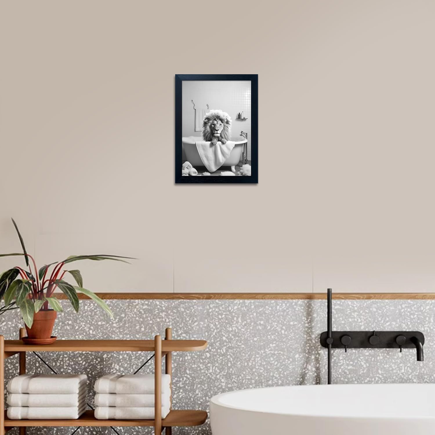 Regine Switzerland Lion Canvas Wall Art - Funny Black and White Animal Print for Bathroom Decor