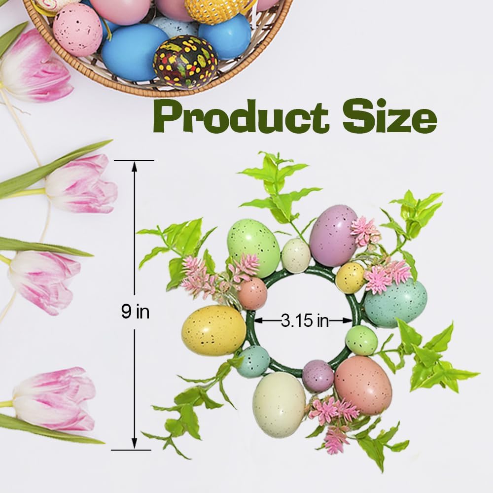 Skiennix Easter Egg Candle Rings - 3-Piece Mini Wreath Set for Spring Home Decor | Pastel Colors