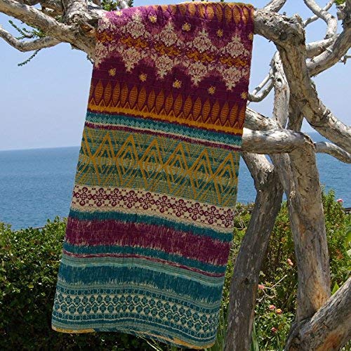 Greenland Home Southwest Throw, Fuchsia, Spruce, Blue, White, Green, 50" x 60"