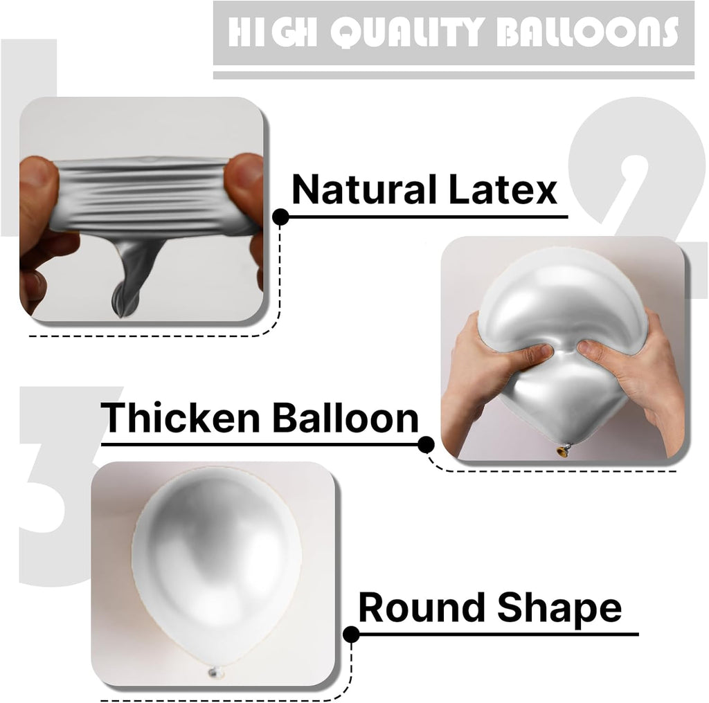PartyWoo Silver Balloon Arch Kit - 155 Pcs in Various Sizes for Birthday, Graduation, Wedding Decor