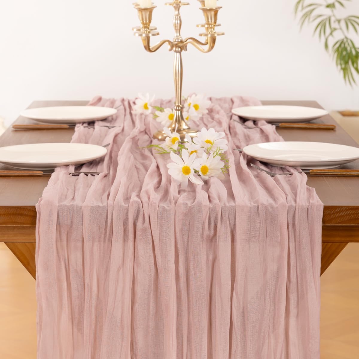 **Socomi 15-Piece Pink Cheesecloth Table Runner Set - Rustic Boho 120-Inch for Weddings & Events**