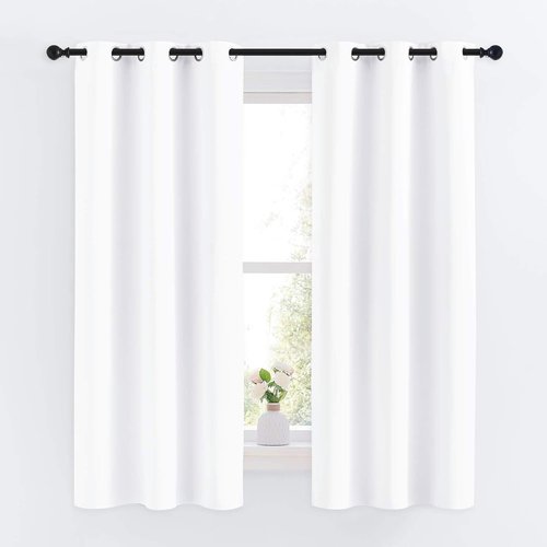 NICETOWN Draperies Curtains - 50% Sunlight Blocking Window Treatment | Grommet Small Bedroom Drapes (2 Panels, 34" x 63", Pure White)