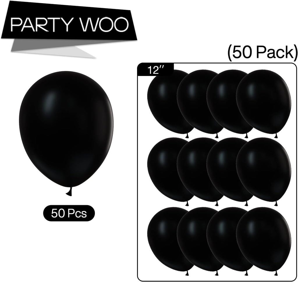 PartyWoo Black Balloons - 50 Pcs 12 Inch Matte Latex Helium Balloons for Parties & Events