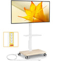 5Rcom Rolling TV Stand with Power Outlet for 32-60 inch TVs, Swivel and Height Adjustable Mobile TV Stand with Shelf, Strong TV Cart on Wheels up to 88 lbs for Living Room, Bedroom and Office, White