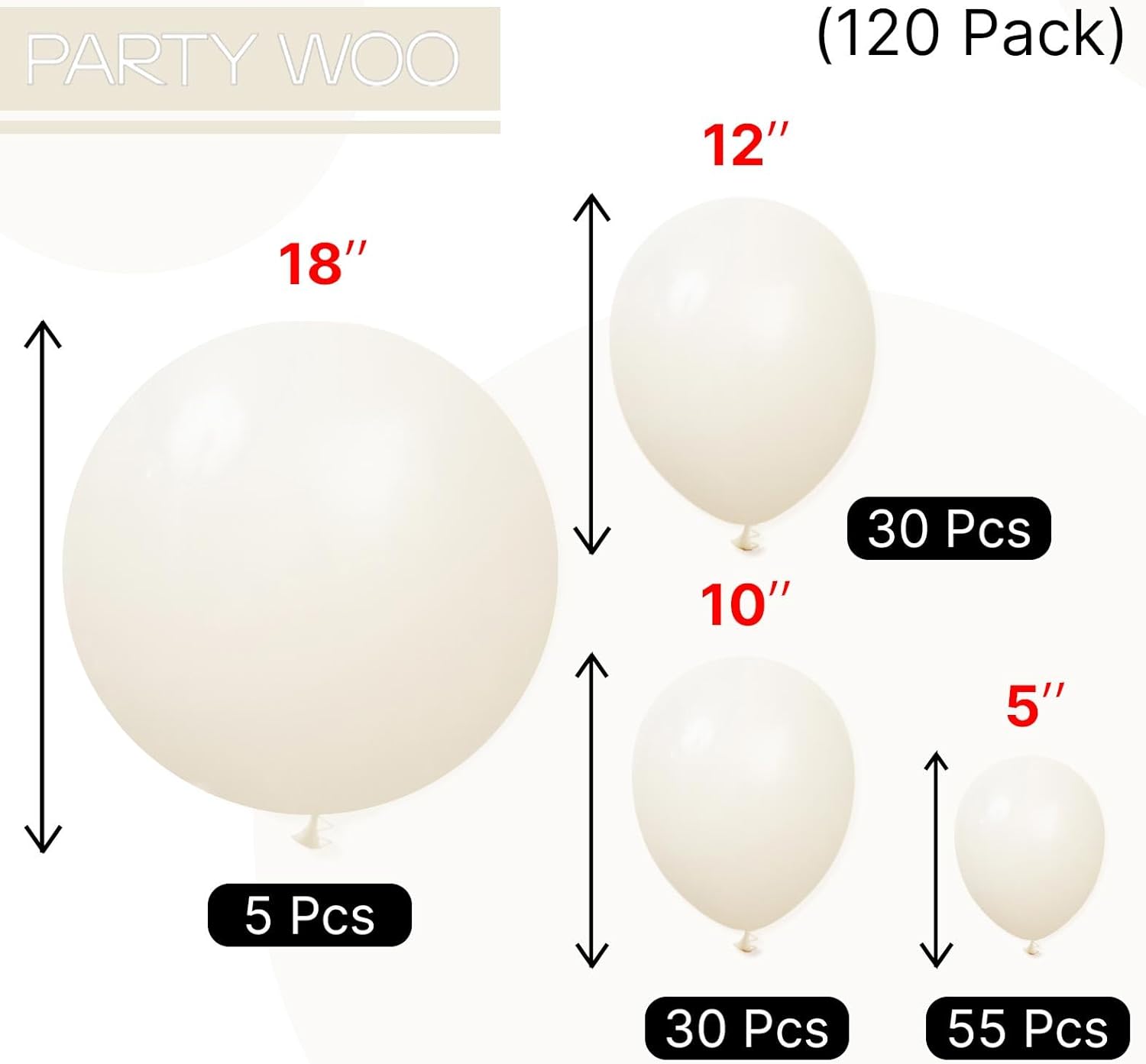PartyWoo Beige Balloons - 120-Piece Cream Ivory Balloon Arch Kit for Weddings & Celebrations | Various Sizes