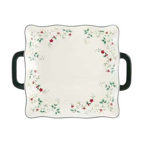 Pfaltzgraff Winterberry Square Platter with Handles, Multicolored, 15.25 Inch