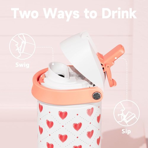 Meoky Stainless Steel Water Bottle - 24 Oz Leak-Proof Design with Straw & Spout Lid | Perfect Valentine's Day Gift for Her