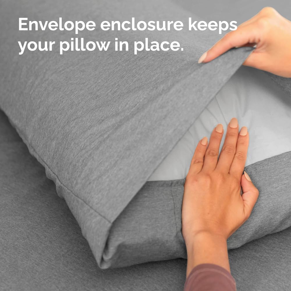 Skiennix Standard Pillow Cases Set of 4 - Soft Hotel Quality Covers - Machine Washable Heathered Grey