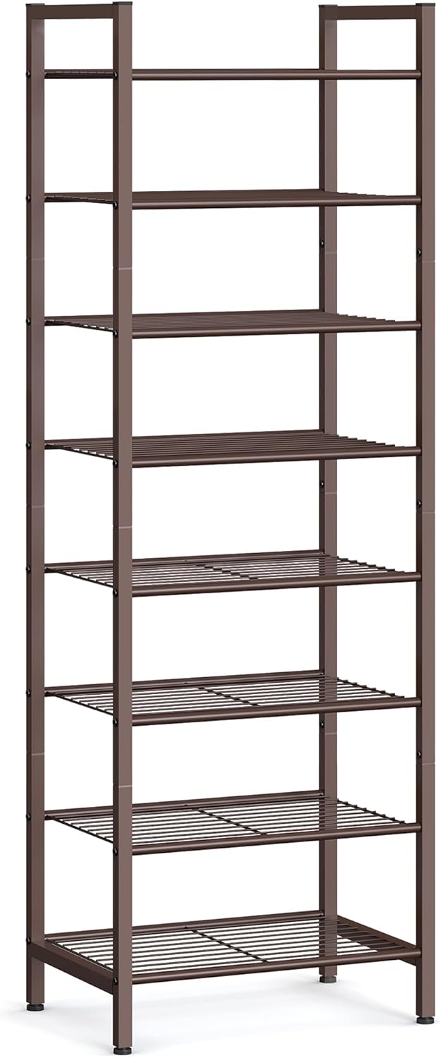 SONGMICS Narrow Shoe Rack - Sturdy 8-Tier Metal Storage Organizer for Small Spaces | Bronze, 12"D x 17.6"W x 50.6"H