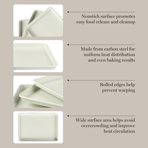 Martha Stewart Gallen 3-Piece Cookie Sheet Set - Ceramic Nonstick Baking Pans, Oven Safe to 450°F | Linen White