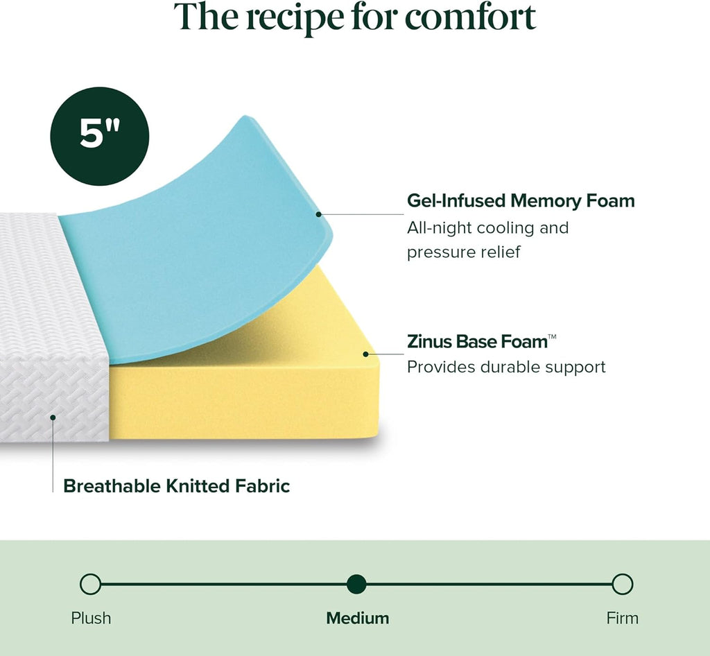 Zinus 5 Inch Twin Memory Foam Mattress - Cooling Essential Design, Fiberglass Free, Medium Feel