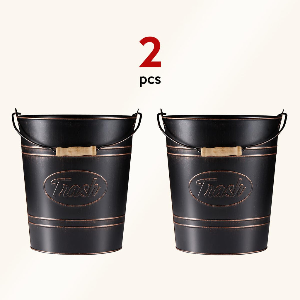 Pack 2, Rustic Farmhouse Bathroom Trash Can, Modern Country Style Galvanized Farm Metal Kitchen Trash Bucket, Large Vintage Waste Basket, Industrial Chic Bucket Garbage Can Bin, Western Garbage Pail